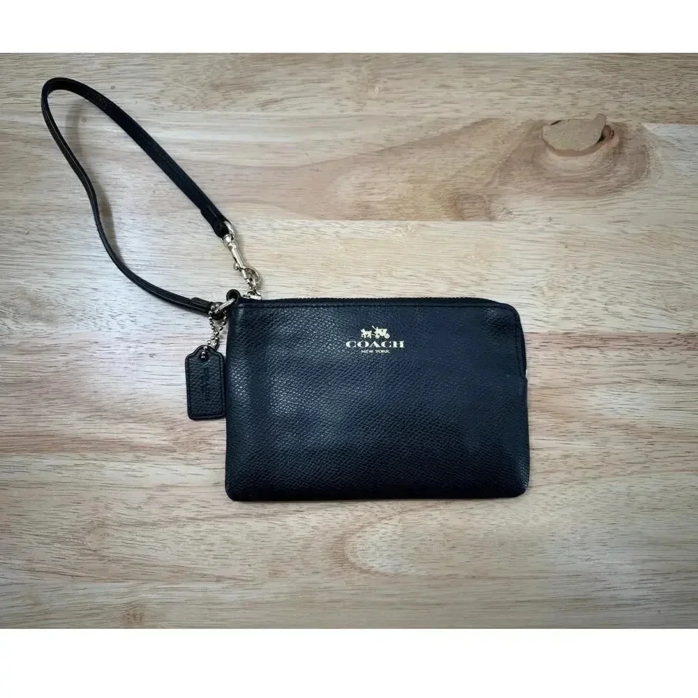Coach Corner Zip Wristlet in Crossgrain Leather Stylish & Durable Leather Wallet